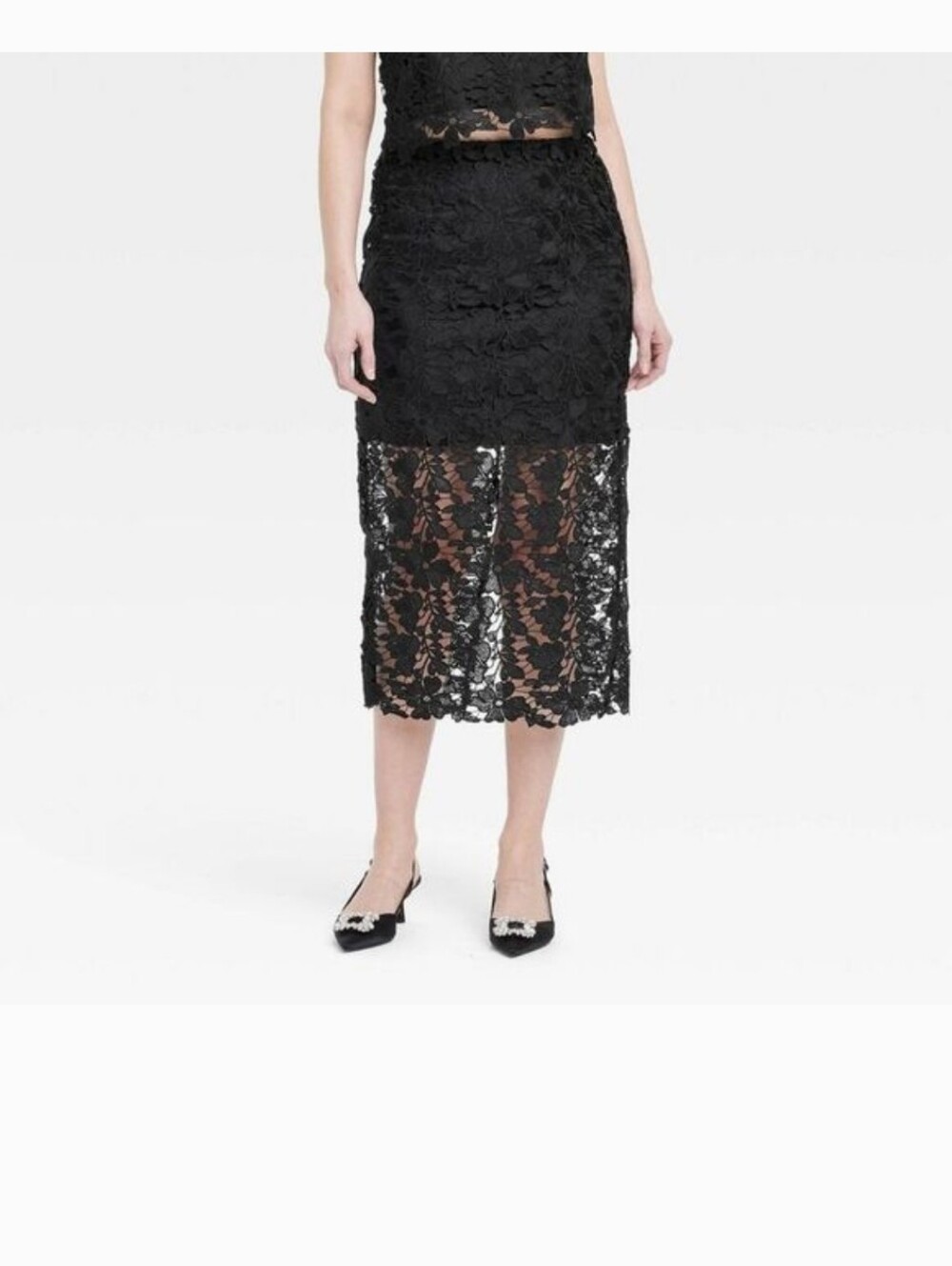 NWT A New Day Black Women's Midi Skirt Crochet/Lace